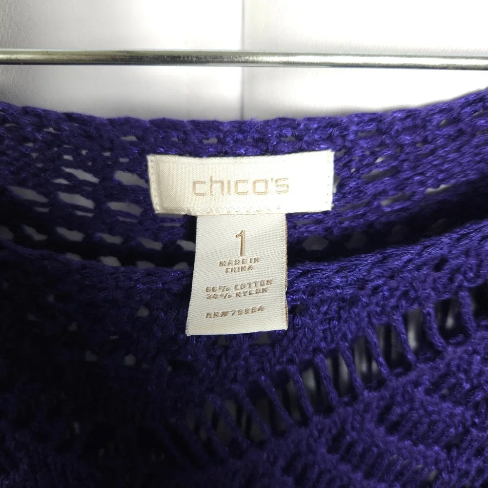 Chico's‎ Women's Purple Open Knit Sweater Size 1 US 8 Cotton Blend